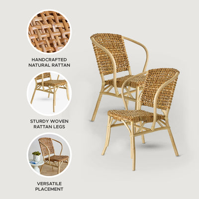 texxture 2 Pack Lilas Woven Rattan Bistro Chairs for Home Furniture, Natural - VMInnovations