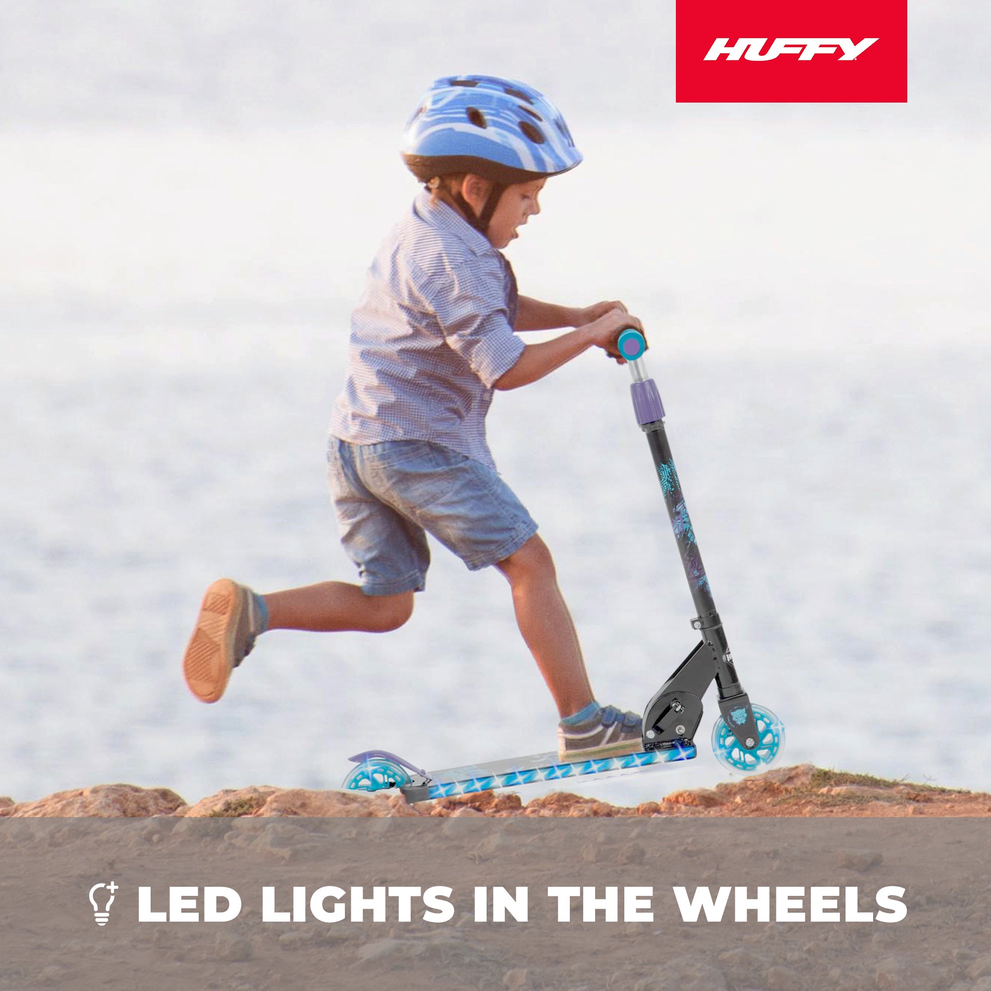 Huffy Marvel Black Panther Electro Light Inline Scooter for Kids, Black/Blue - VMInnovations