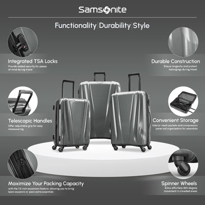 Samsonite SWERV DLX Spinner 3 Piece Carry-On, Medium & Large Luggage Set, Silver