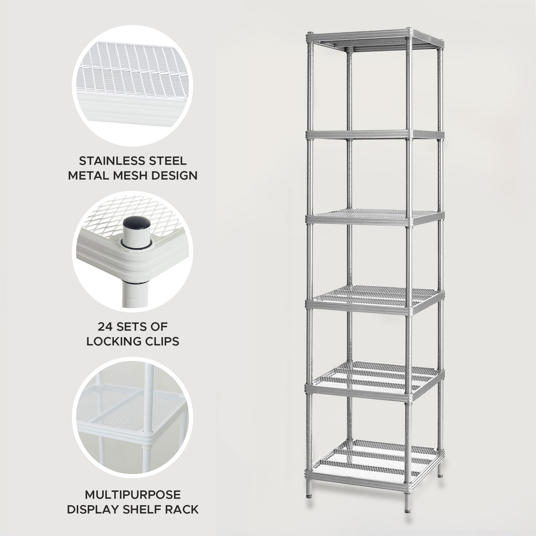 Design Ideas MeshWorks 6 Tier Tower Metal Storage Shelving Unit Rack, Silver