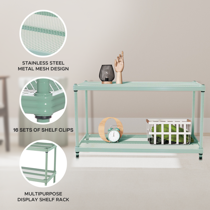 Design Ideas 2 Tier Full Size Metal Storage Shelving Unit, Sage Green (Open Box)