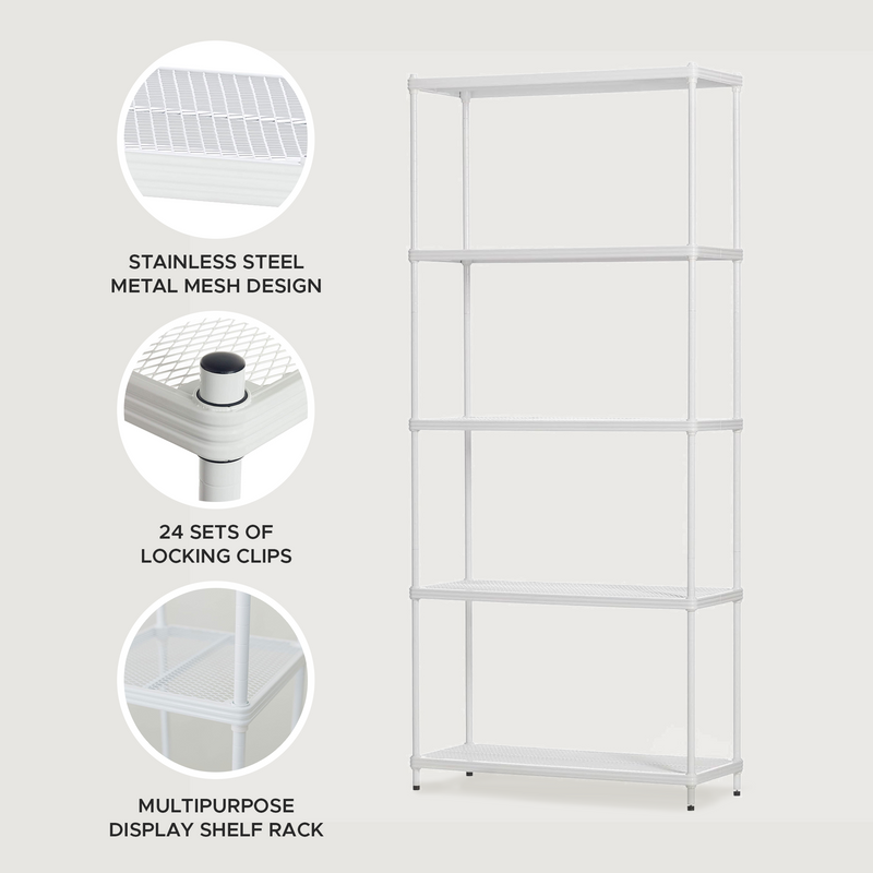 Design Ideas 5 Tier Metal Storage Shelving Unit Rack Bookshelf, White (Open Box)