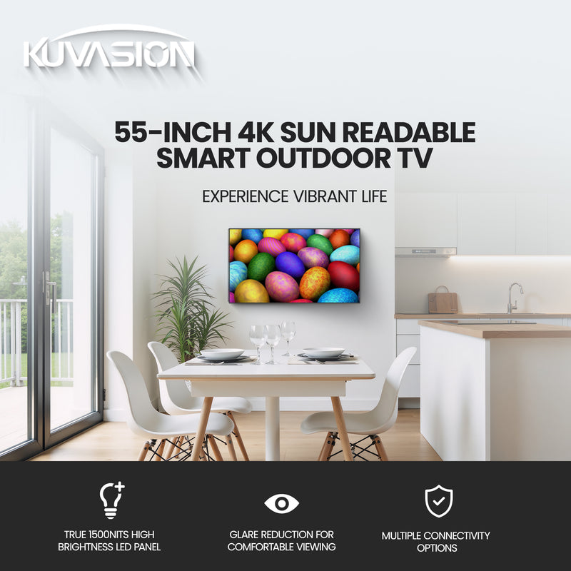 KUVAVISION 55 Inch 4K Sun Readable Smart Outdoor TV w/ Sound Bar (Open Box)