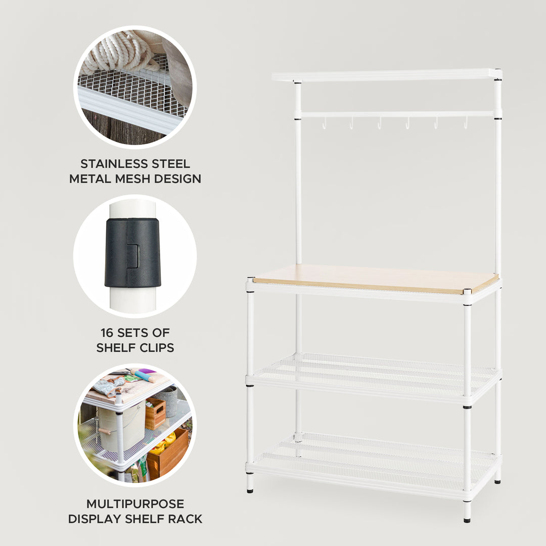 Design Ideas MeshWorks Metal Storage Utility Wood Top Shelving Unit Rack, White - VMInnovations