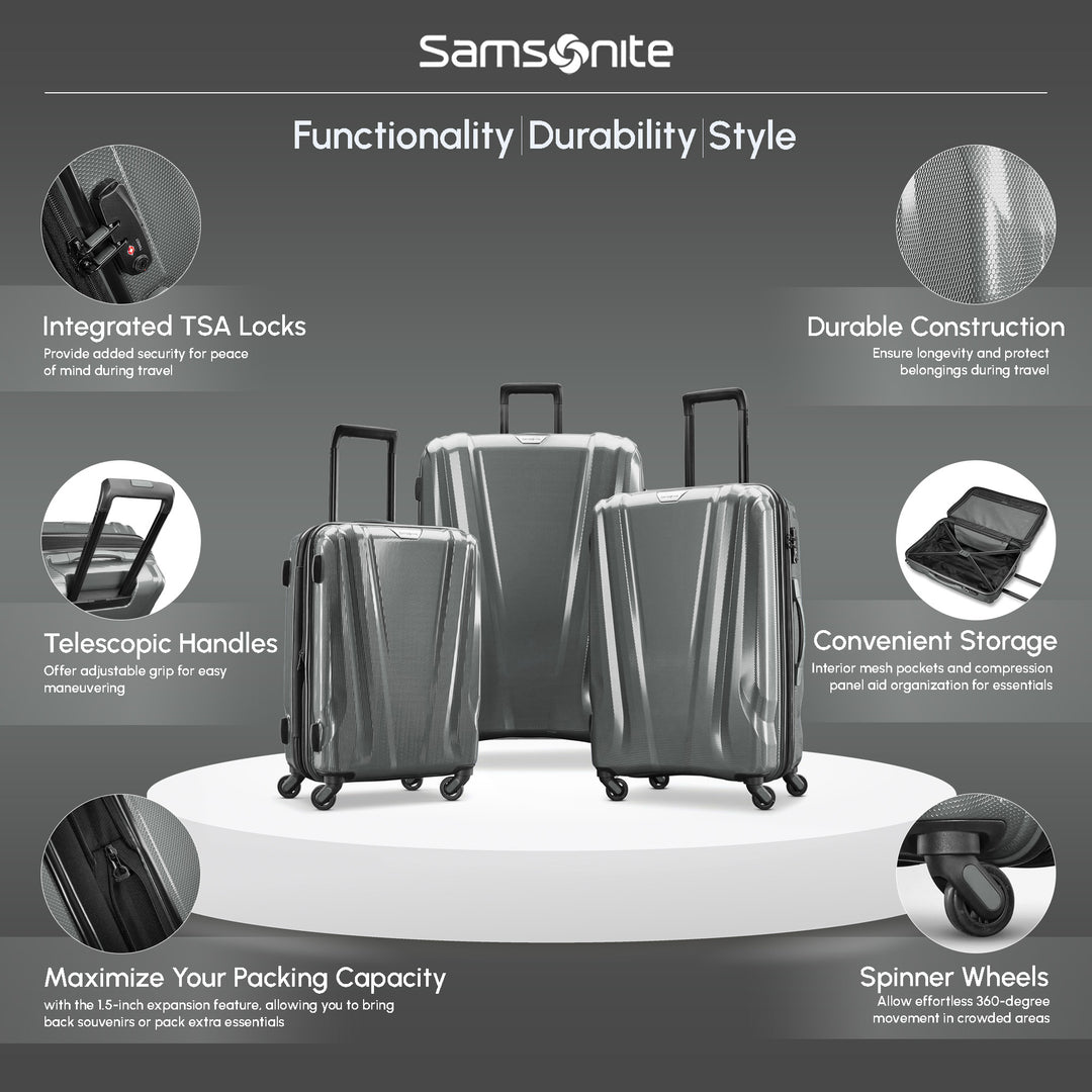 Samsonite DLX Spinner 3pc Carry-On, Medium & Large Luggage Set, Silver(Open Box)
