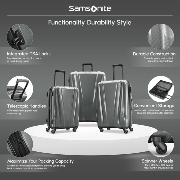 Samsonite DLX Spinner 3pc Carry-On, Medium & Large Luggage Set, Silver(Open Box)