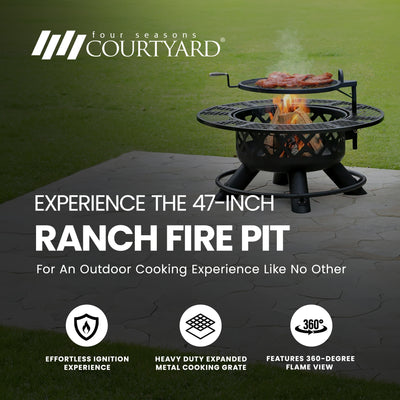 Four Seasons Courtyard 47" Deep Bowl Fire Pit w/Grill & Safety Ring (For Parts) - VMInnovations