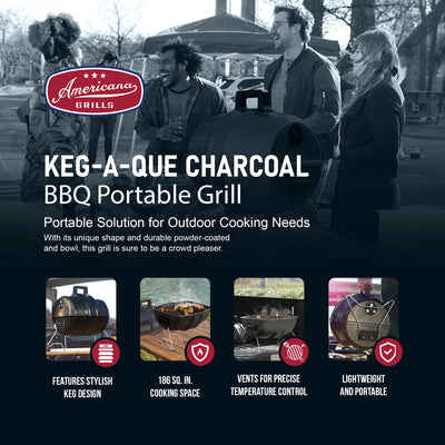 Americana Grills Keg A Que Charcoal BBQ Portable Grill, 186 Square In (Open Box) - VMInnovations