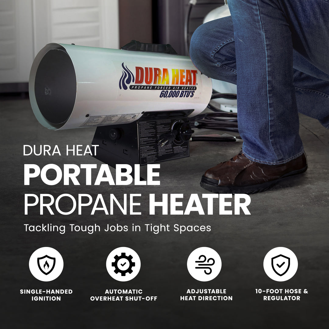 Dura Heat 60,000 BTU Auto Shut Off Portable Propane Heater for 1,500 Square Feet - VMInnovations