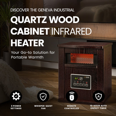 Geneva Industrial Infrared Quartz Wood Cabinet Space Heater with Remote Control