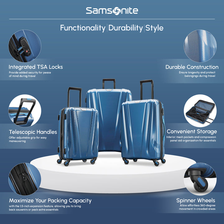 Samsonite SWERV DLX Spinner 3 Piece Carry-On, Medium & Large Luggage Set, Lagoon