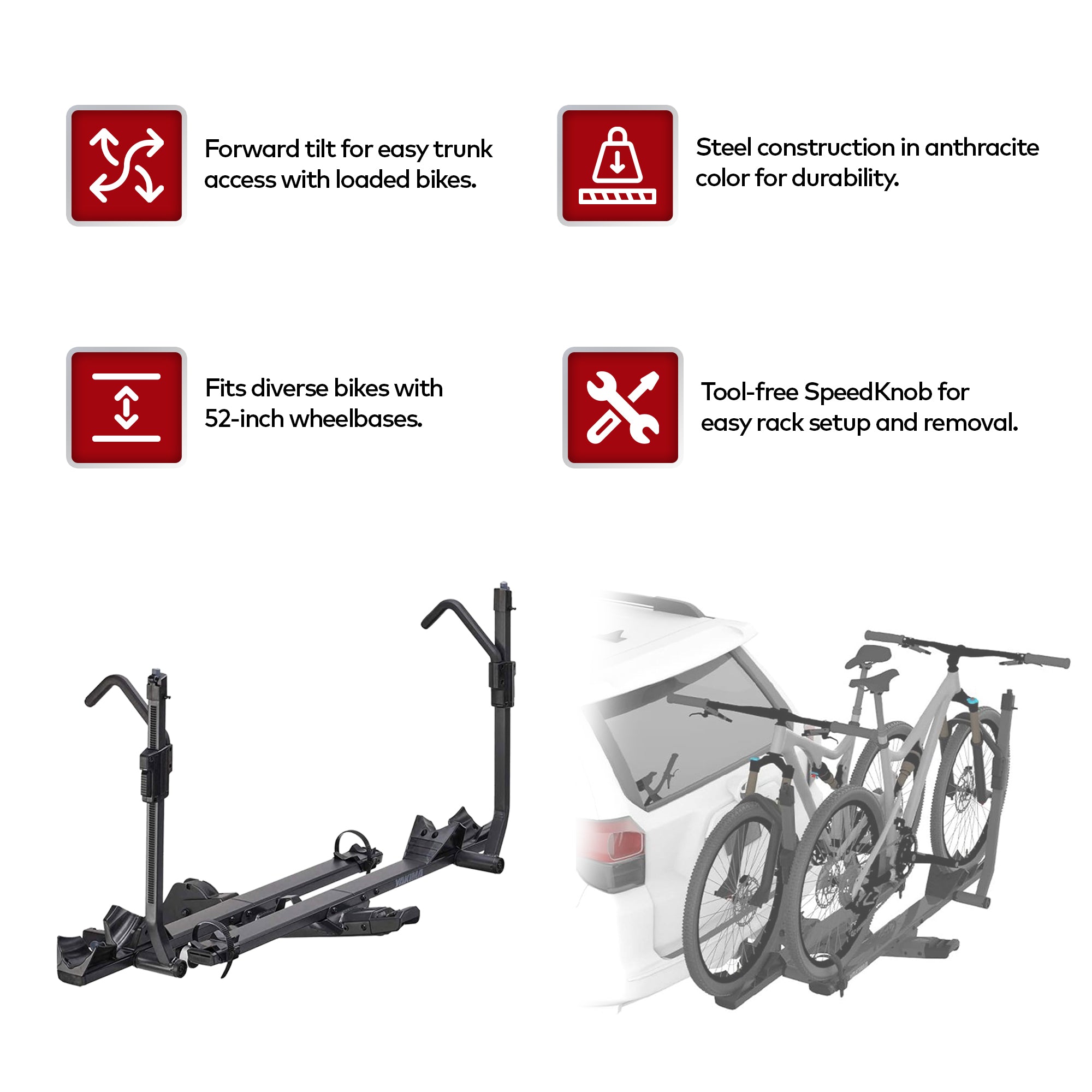 Yakima StageTwo Premium 4 Bike Hitch Bike Rack Compatible w/52" Wheelbases(Used)