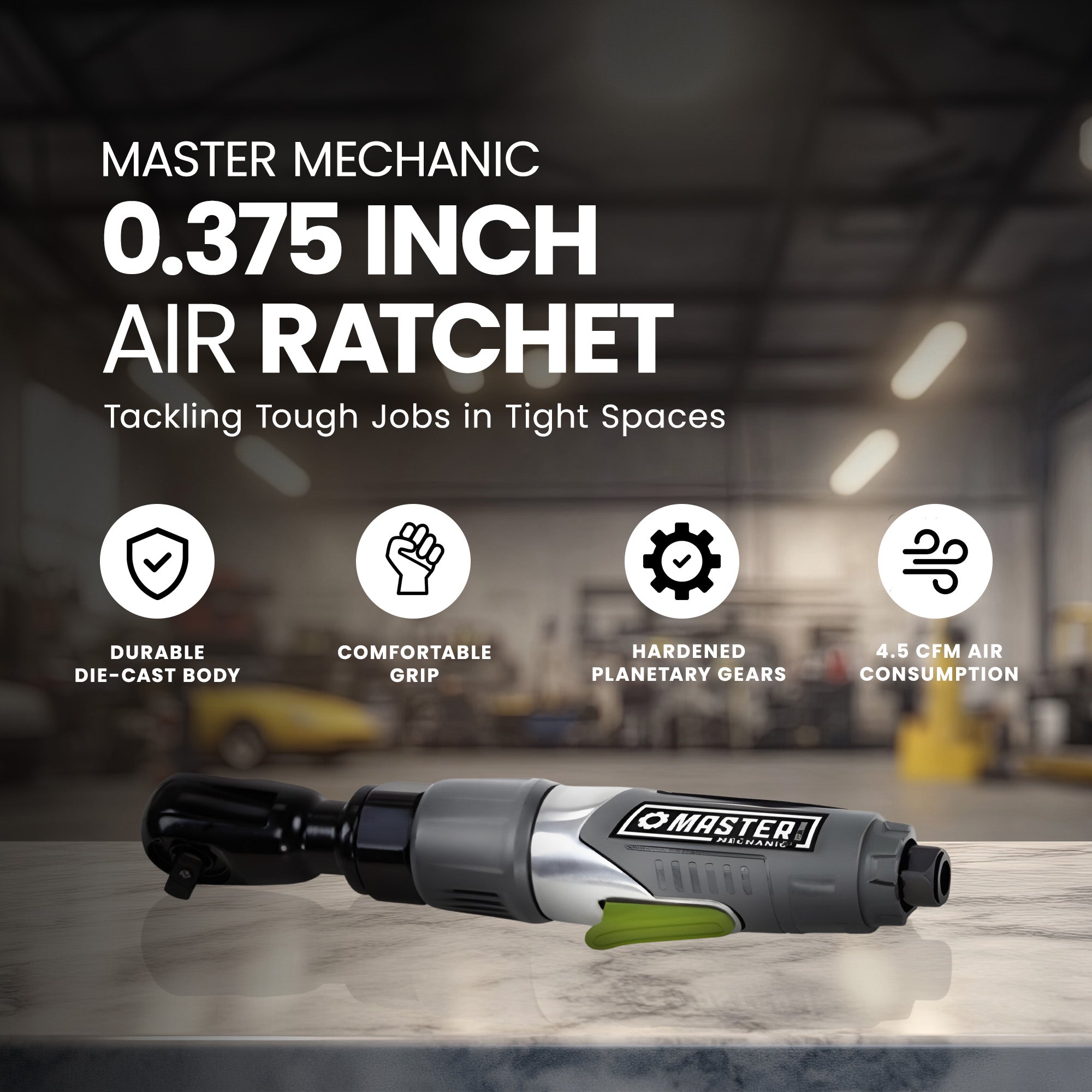 Master Mechanic Air Ratchet with Die Cast Aluminum Housing and Rubber Handle - VMInnovations