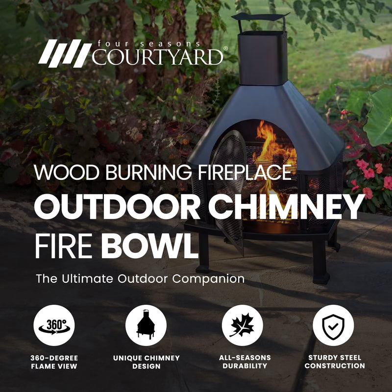 Four Seasons Courtyard Wood Burning Fireplace Chimney Fire Bowl,Black(For Parts)