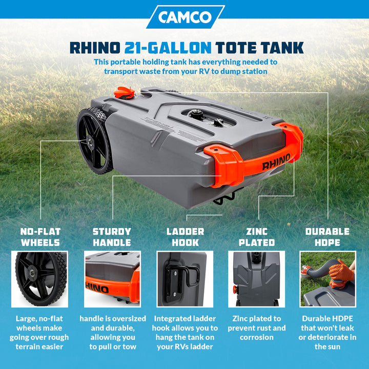 Camco 39002 Rhino Portable 21 Gallon RV Waste Tank Holding Hose and Accessories - VMInnovations