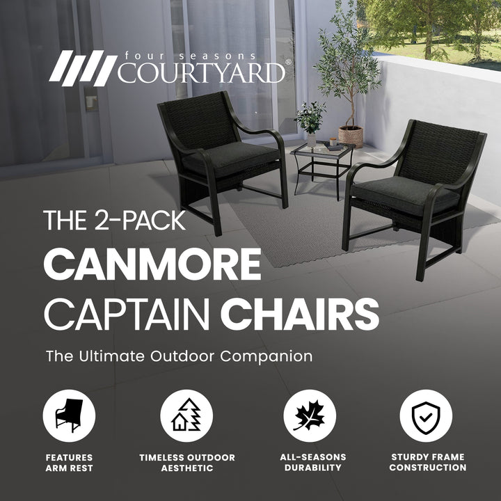 Four Seasons Courtyard Canmore Captain Outdoor Patio Cushioned Arm Chair, 2 Pack