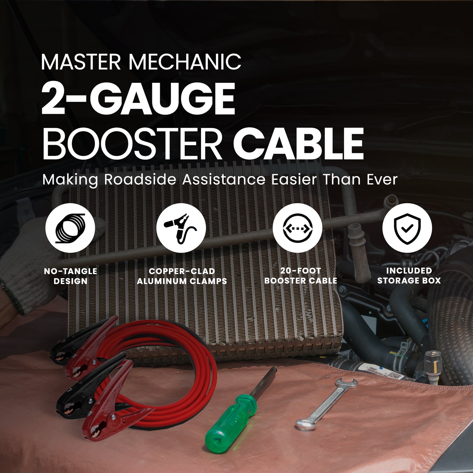 Master Mechanic 2 Gauge Heavy Duty Jumper Cables 20-Ft (Open Box) - VMInnovations