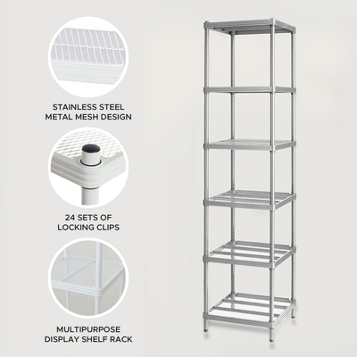 Design Ideas MeshWorks 6 Tier Tower Metal Storage Shelving Unit Rack, Silver - VMInnovations