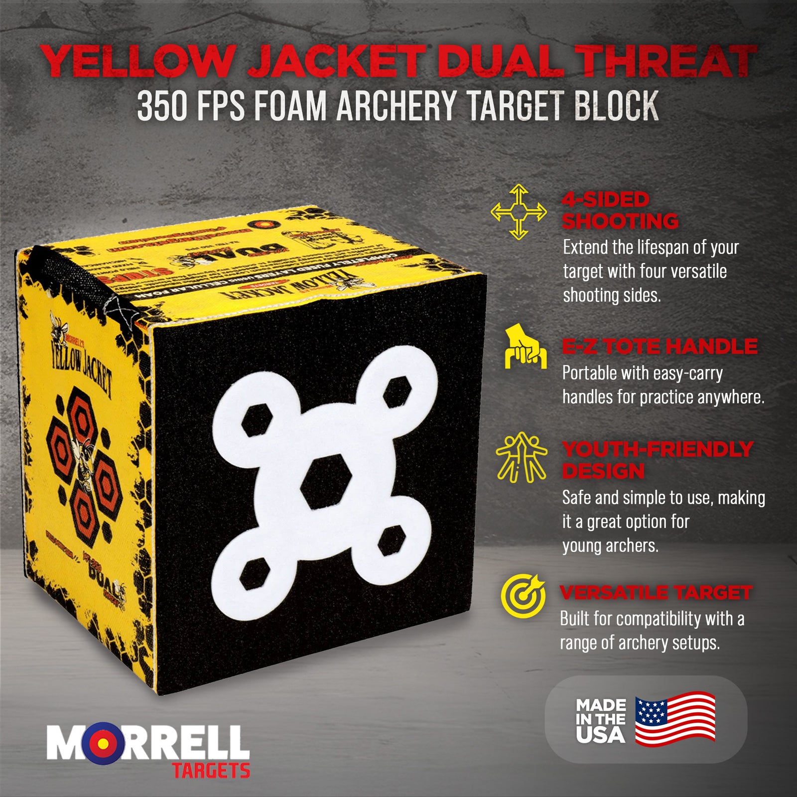 Morrell Yellow Jacket Dual Threat 350 FPS Foam Archery Target Block for All Bows - VMInnovations