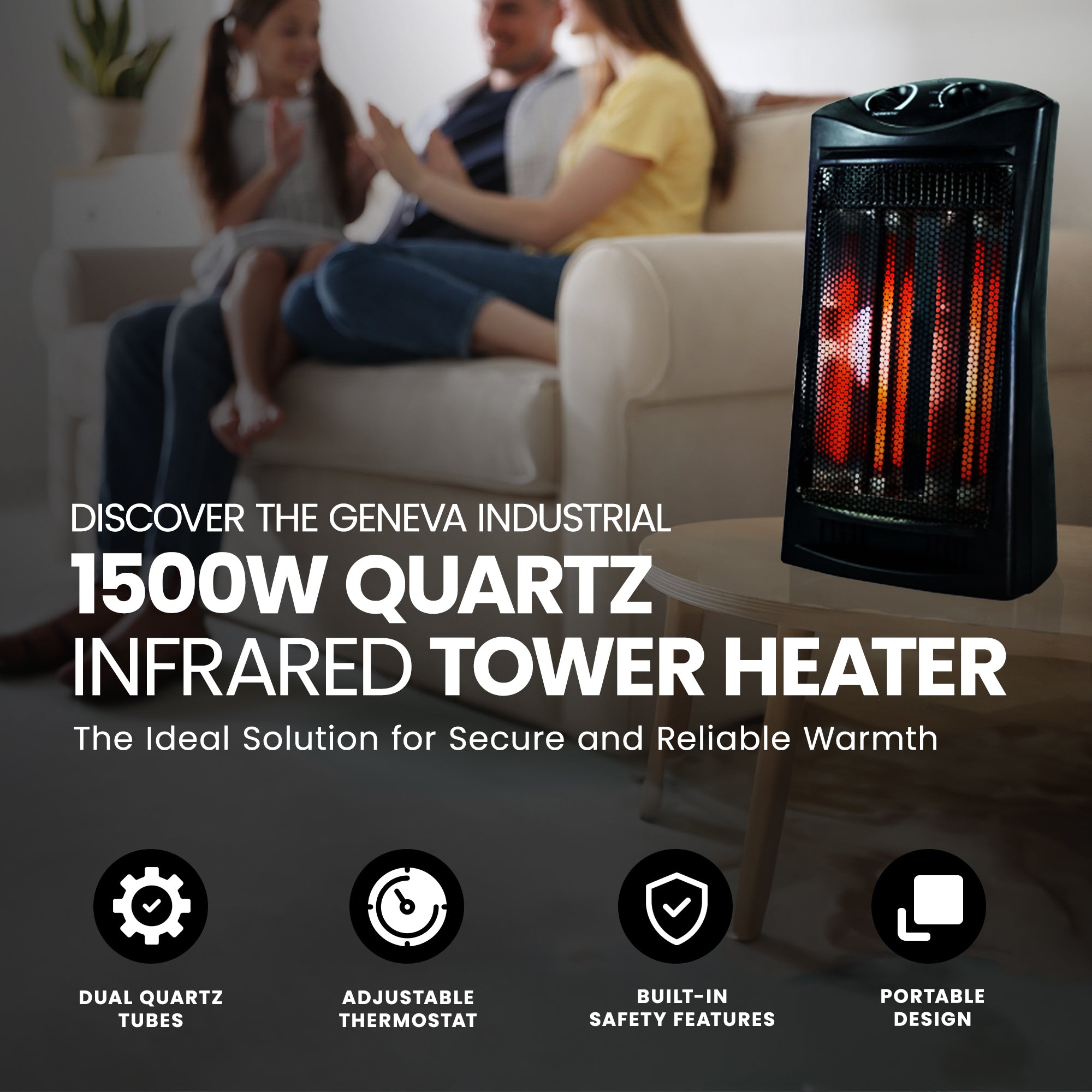 Geneva 1500W Quartz Infrared Tower Heater w/Adjustable Thermostat (Used) - VMInnovations