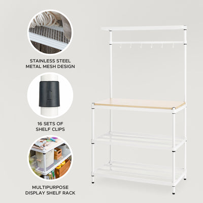 Design Ideas MeshWorks Metal Storage Utility Wood Top Shelving Unit Rack, White