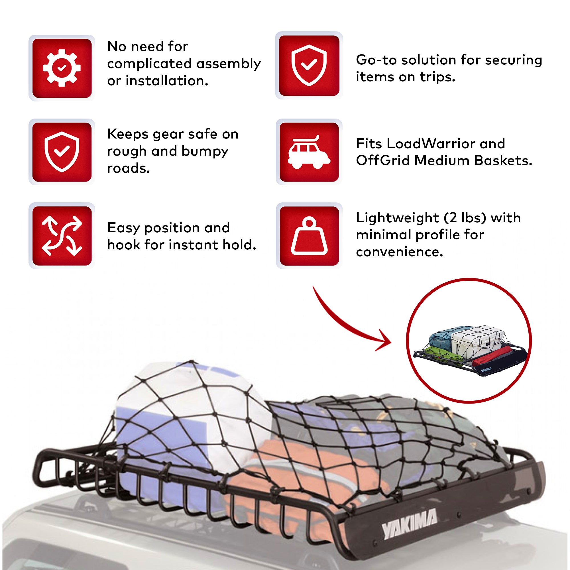 YAKIMA Cargo Roof Stretch Net for LoadWarrior and OffGrid Medium Baskets (Used) - VMInnovations