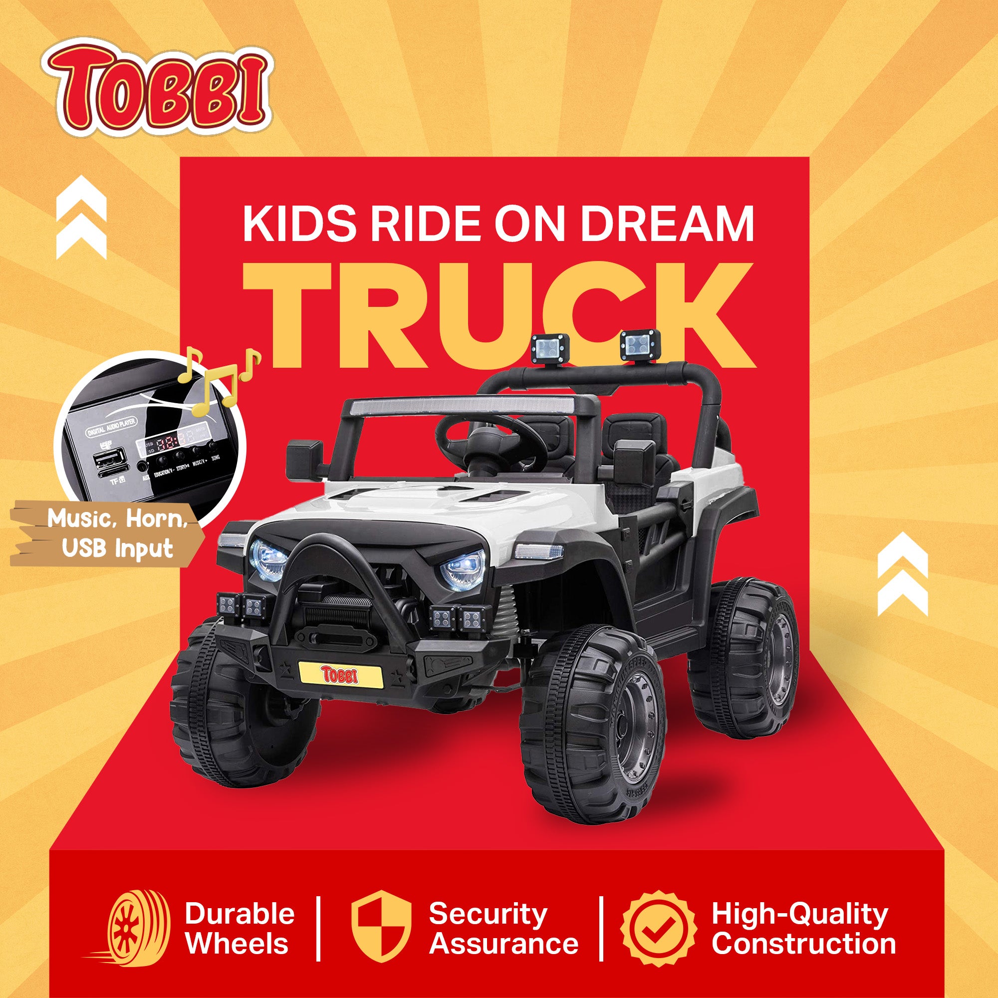 TOBBI 12V Electric Remote Kids Toy Fun Vehicle Ride On Truck, White (For Parts) - VMInnovations
