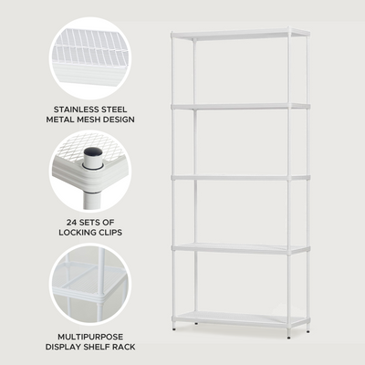 Design Ideas MeshWorks 5 Tier Metal Shelving Unit Bookshelf, White (For Parts)