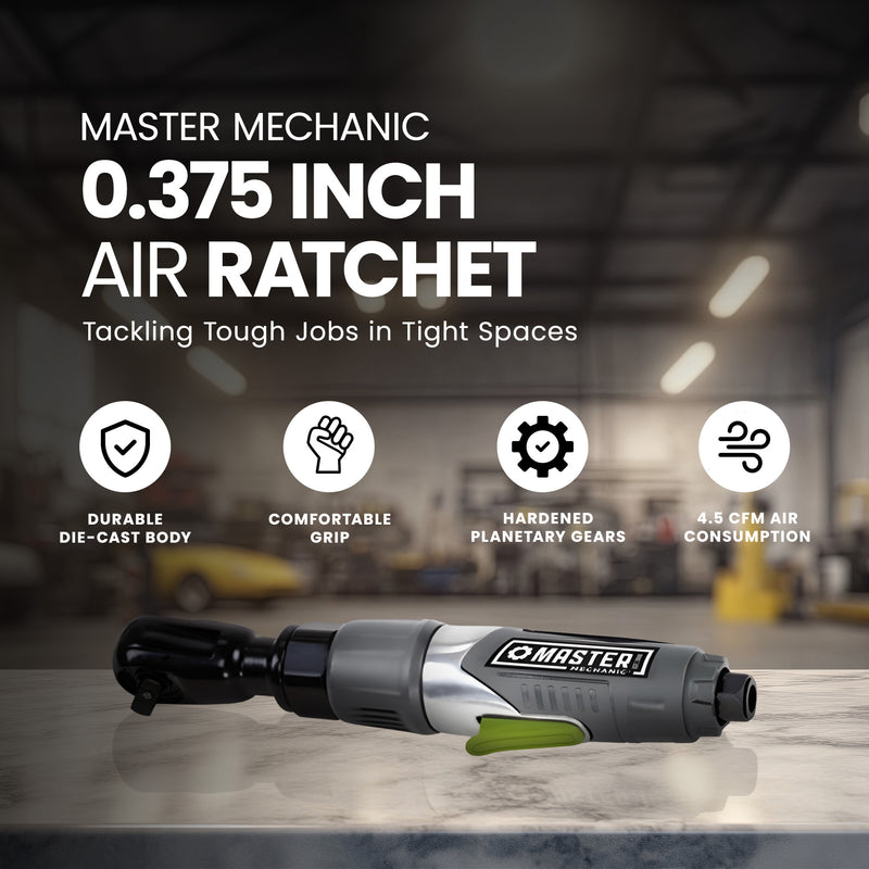 Master Mechanic Air Ratchet with Die Cast Aluminum Housing and Rubber Handle