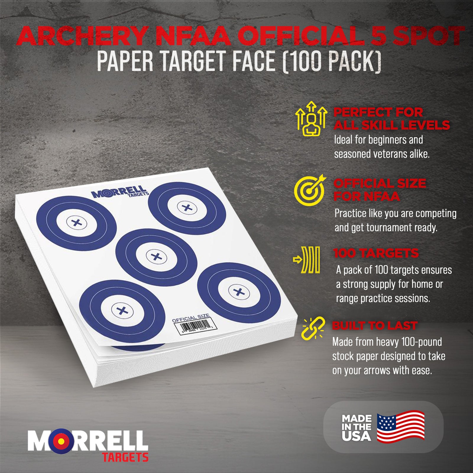 Morrell Targets Archery NFAA Official 5 Spot Paper Target Face, 100 Count Pack - VMInnovations