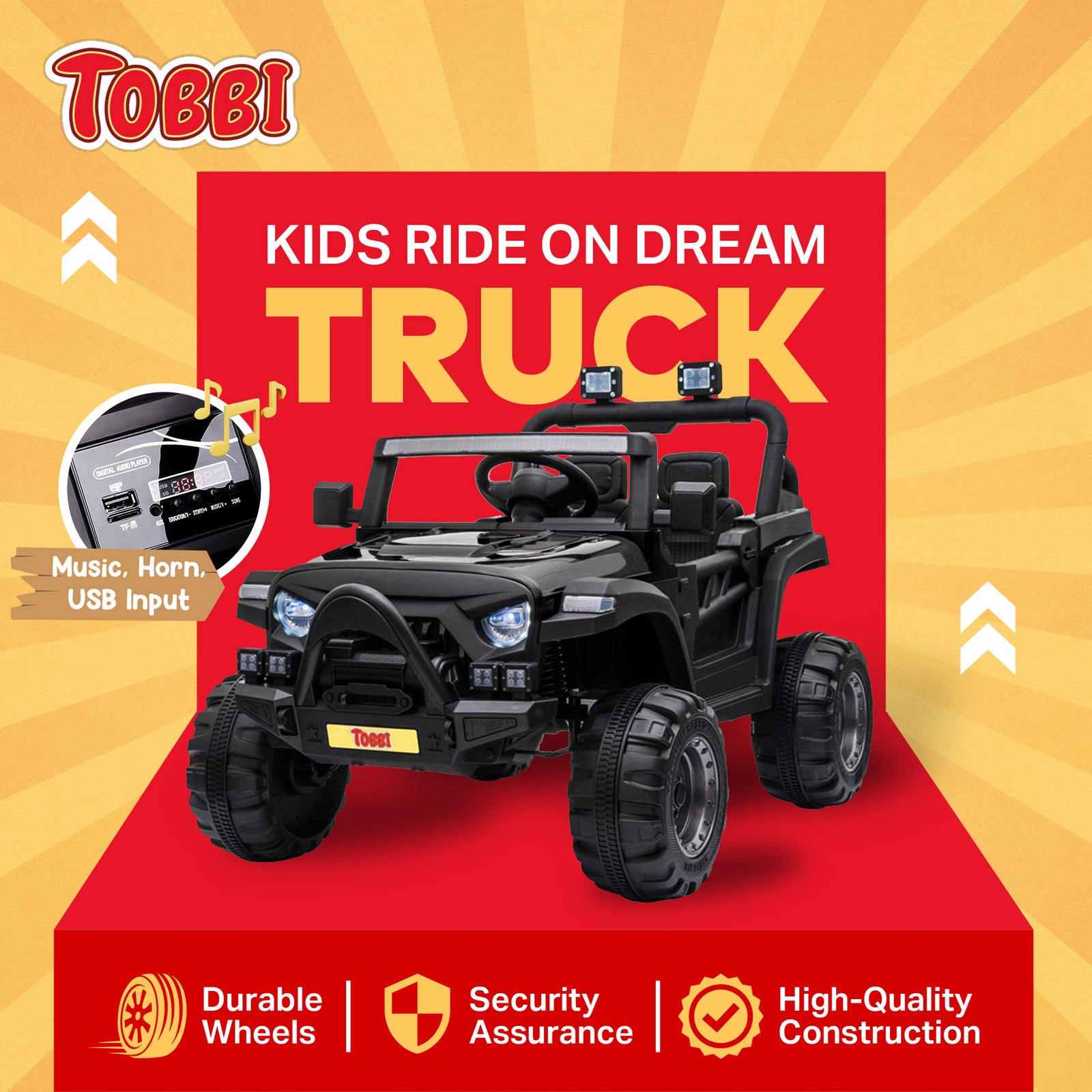 TOBBI 12V Kids Electric Ride On 3 Speed Toy SUV Truck Car, Black (Open Box) - VMInnovations