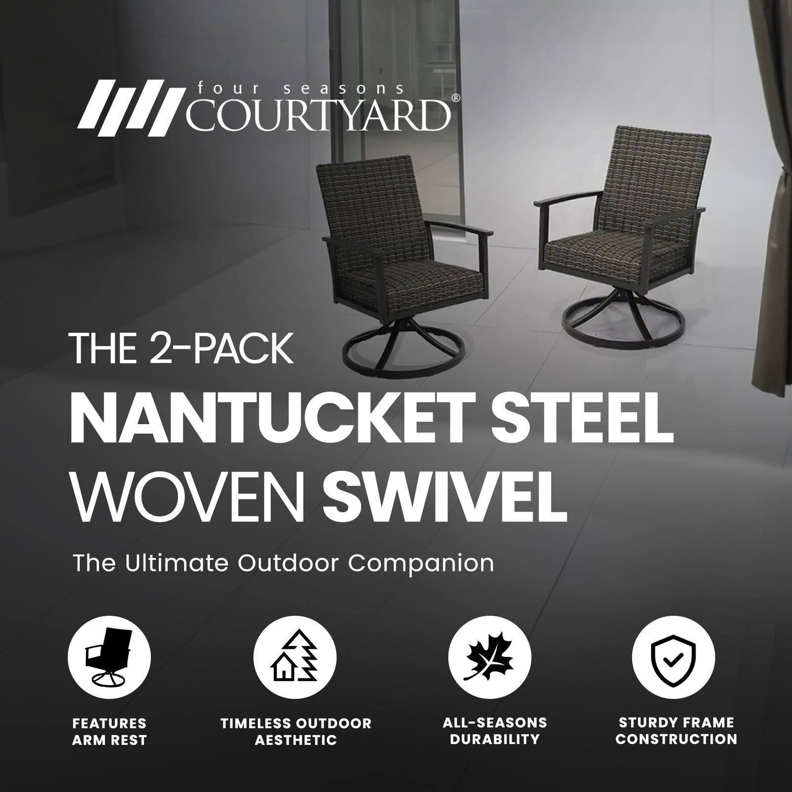 Four Seasons Courtyard Nantucket Woven Swivel Rocker with Steel Frame (2 Pack) - VMInnovations