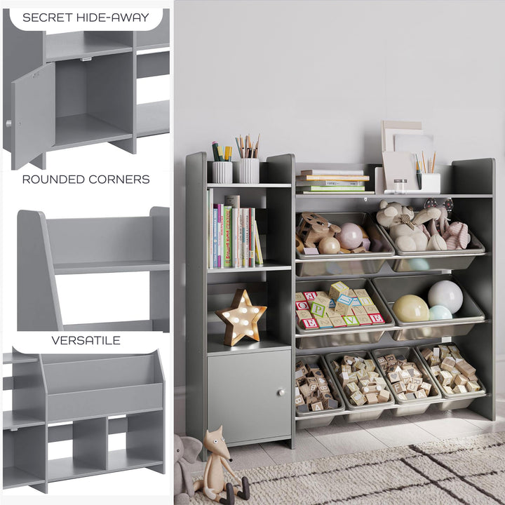 Sturdis Modern Round Edge Wooden Durable Kids Bookshelf with Step Shelves, Gray - VMInnovations