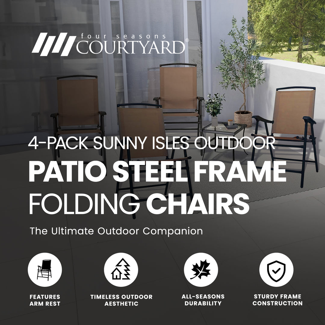 Four Seasons Courtyard Sunny Isles Outdoor Steel Folding Chair, Brown (4 Pack)