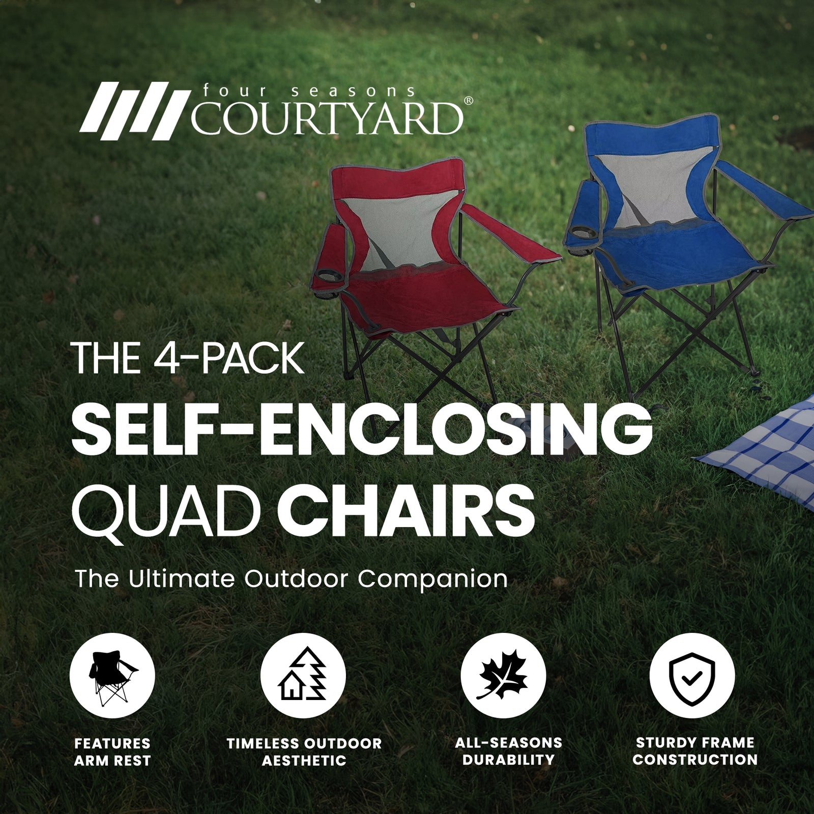 Four Seasons Courtyard Self Enclosing Foldable Quad Chair, Multicolor 4pk (Used) - VMInnovations