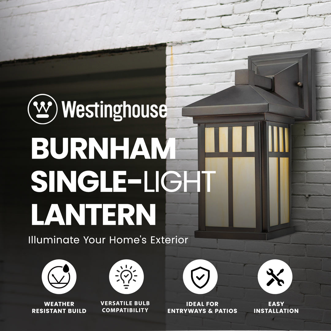 Westinghouse Burnham Single Light Exterior Wall Mount Lantern & Honey Art Glass