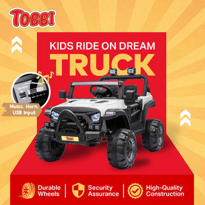 TOBBI 12 Volt Electric Remote Kids Toy Fun Vehicle Ride On Truck, White (Used) - VMInnovations