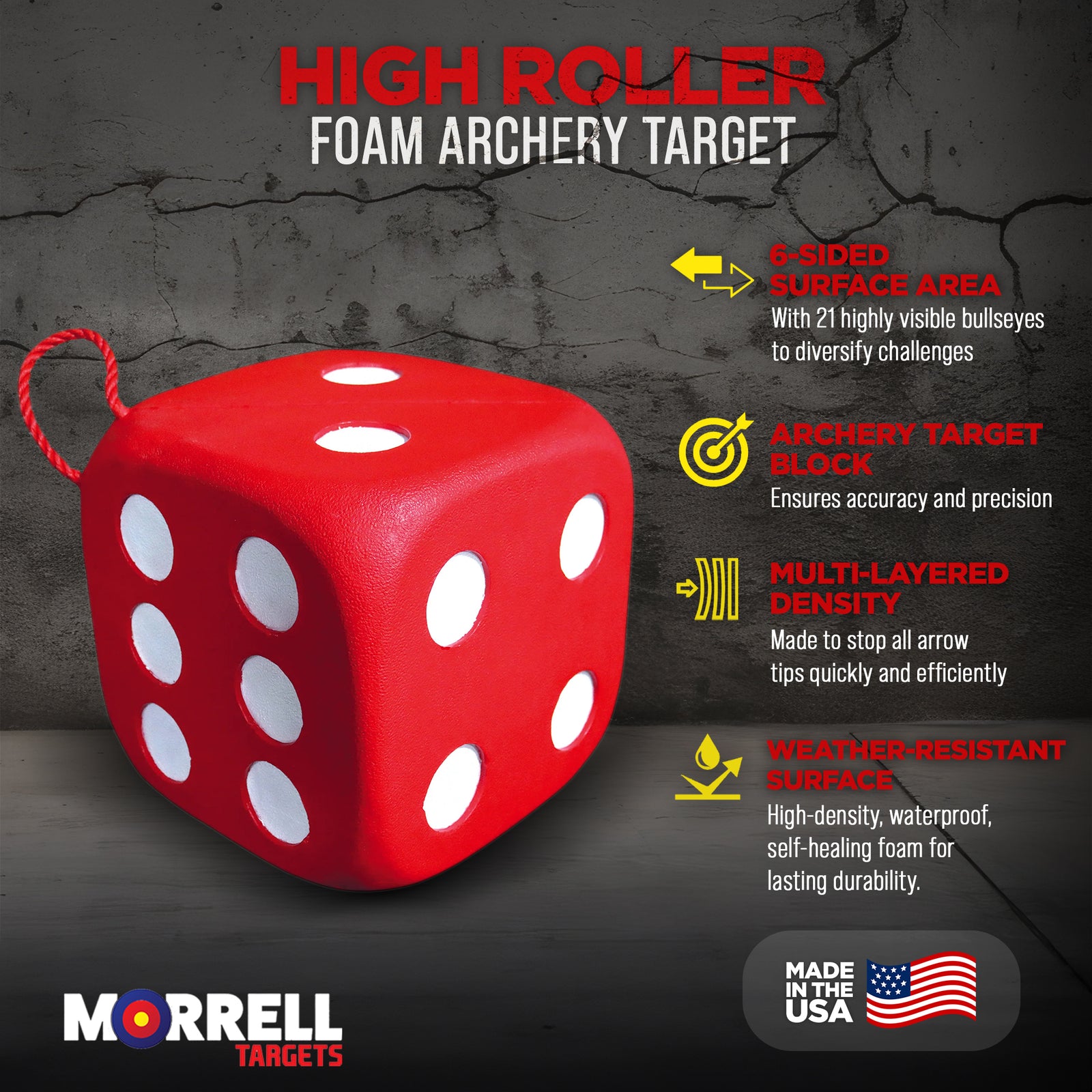Morrell Targets High Roller Foam 6 Sided 21 Combo Archery Target, 13x13x13", Red - VMInnovations