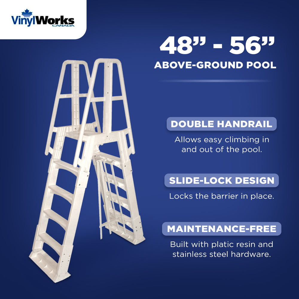Vinyl Works SLA A-Frame Adjustable 48-56 Inch Above Ground Pool Ladder, White - VMInnovations