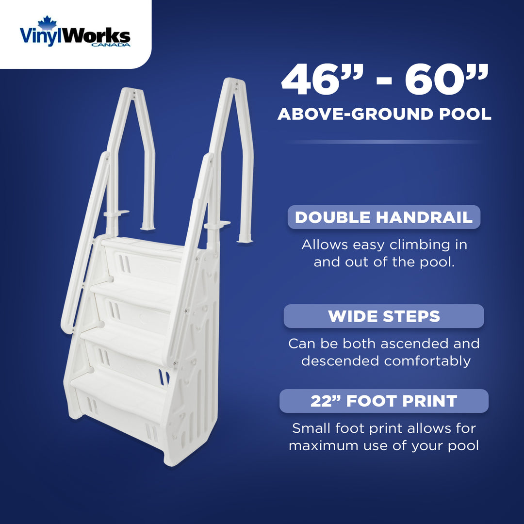 Vinyl Works Adjustable 32 Inch In-Pool Step Ladder for Above Ground Pools, White