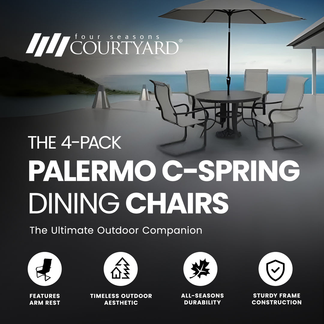 Four Seasons Courtyard Palermo C-Spring Sling Fabric Outdoor Chair, Gray, 4 Pack