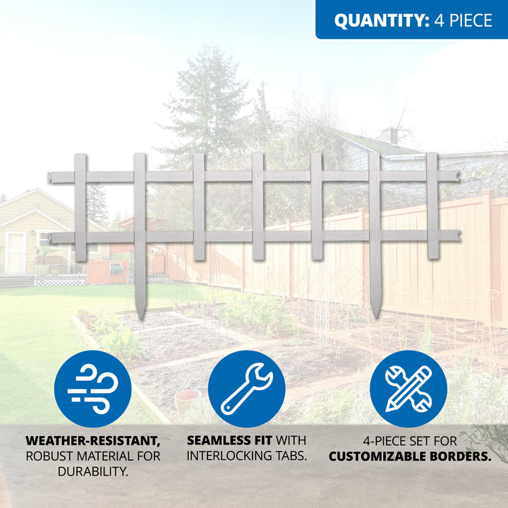 Suncast Cape Cod Styling Long Border Fence w/ Interlocking Tabs, White (4 Pack) - VMInnovations