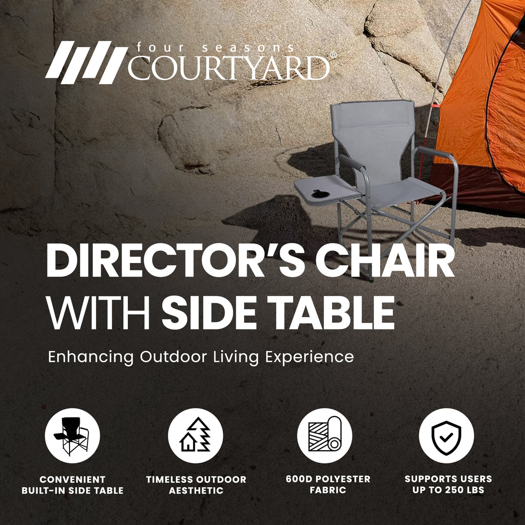 Four Seasons Courtyard Polyester Director's Chair with Side Table, Gray (6 Pack)