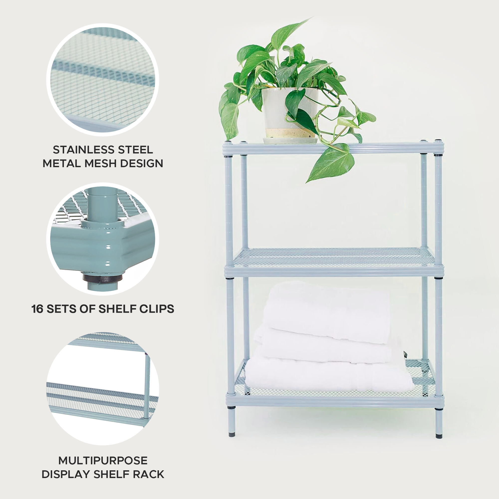 Design Ideas 3 Tier Full-Size Metal Storage Shelving Unit Rack, Blue (Used) - VMInnovations