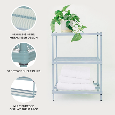 Design Ideas 3 Tier Full-Size Metal Storage Shelving Unit Rack, Blue (Used) - VMInnovations