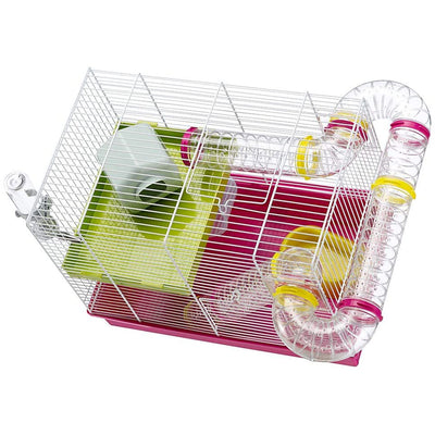 Ferplast Laura Hamster Cage with Play Tubes, Food Dish, Water Bottle, and Wheel