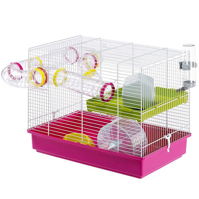 Ferplast Laura Hamster Cage with Play Tubes, Food Dish, Water Bottle, and Wheel