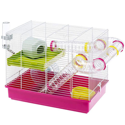 Ferplast Laura Hamster Cage with Play Tubes, Food Dish, Water Bottle, and Wheel