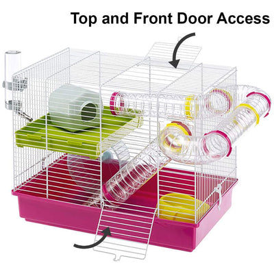 Ferplast Laura Hamster Cage with Play Tubes, Food Dish, Water Bottle, and Wheel