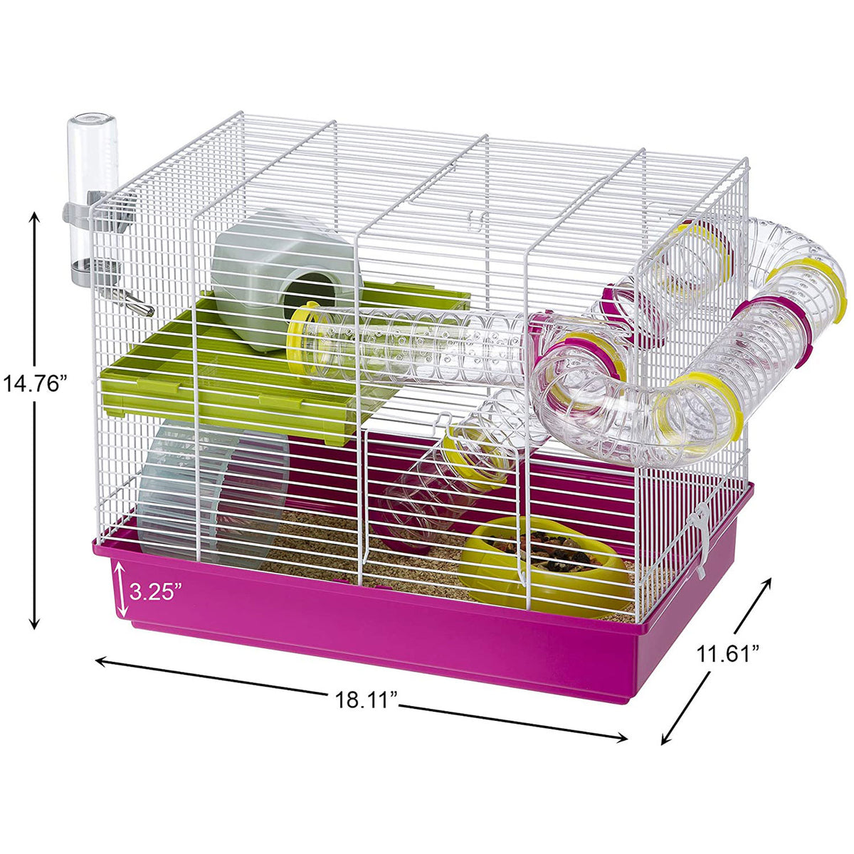 Ferplast Laura Hamster Cage with Play Tubes, Food Dish, Water Bottle, and Wheel